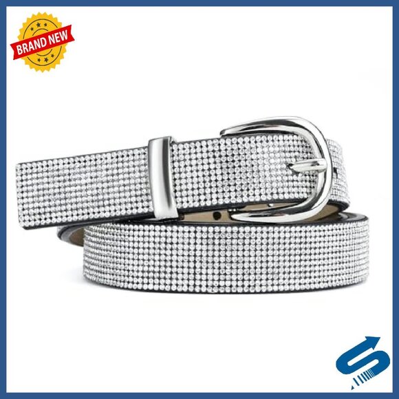 Sparkling Rhinestone Belt for Dresses, 1-Inch Silver Belt for Women main image 6